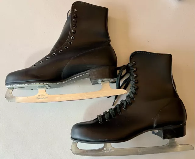 Ice Figure Skates; Mens US9; Black Leather;  Imperial Tempered Blades; Used