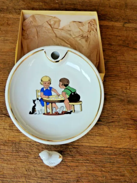 Ancienne Assiette  A Bouillie Porcelaine De Limoges  Decor Enfants Jeu De Cartes