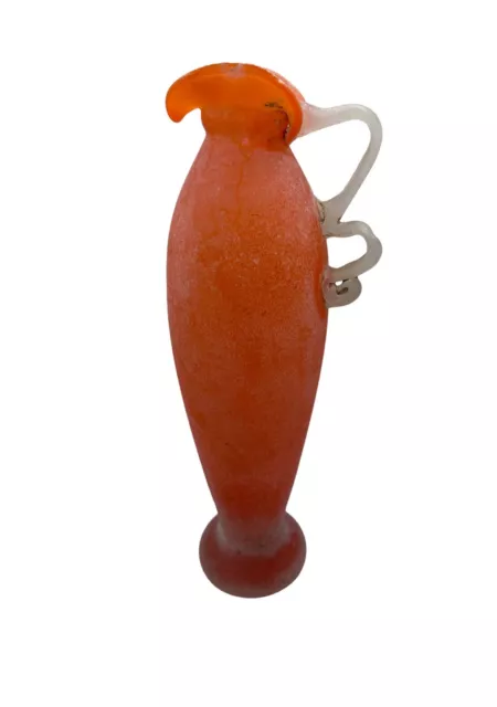 Schwerer Hoher Krug Vase Glas A Scavo Technik wohl Murano Glaskunst Rau Orange