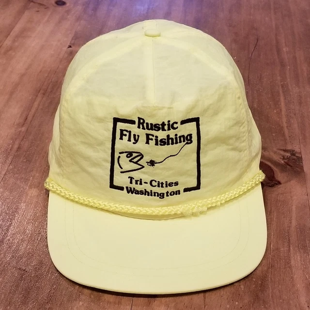 VINTAGE FLY FISHING Hat Cap Snapback Neon Yellow Rope Nylon One size
