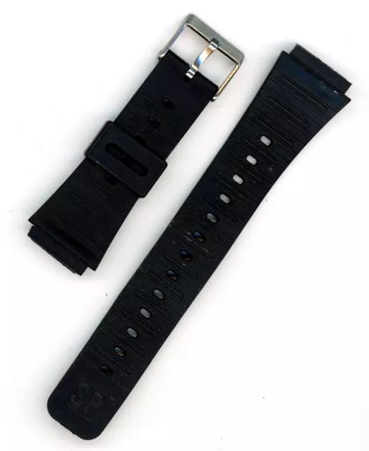 Black rubber 20mm wrist watch strap band vintage NOS silver tone buckle #2