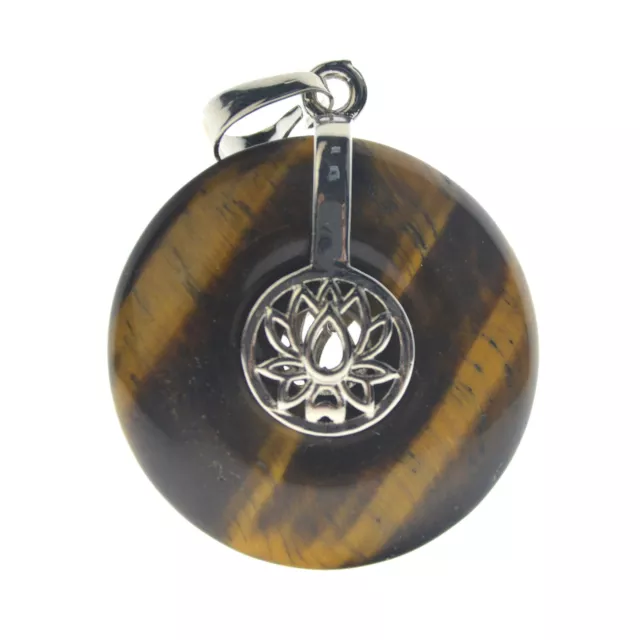 Oeil de tigre Pierre Yoga Lotus Pendentif rond Énergie Reiki Amulette guérison 2