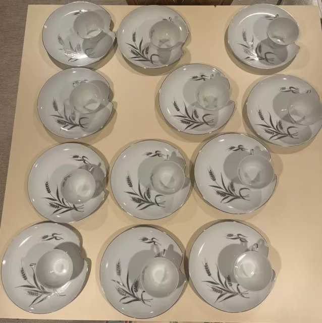 Vintage Set Of 12 Platinum Wheat Fine China Snack Plates From Japan