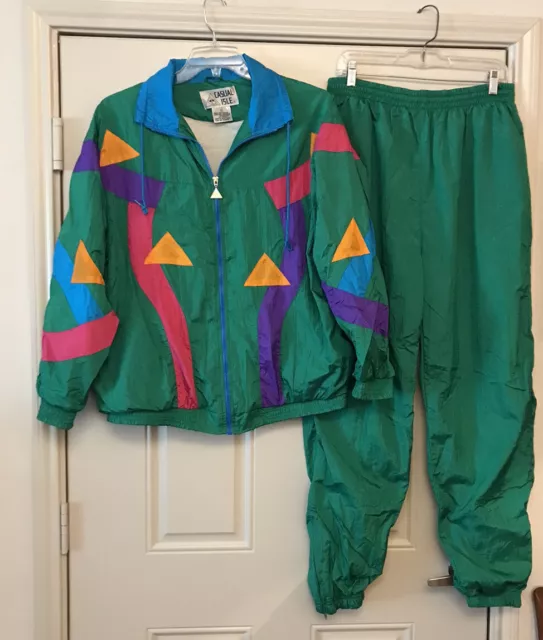 Vintage Casual Isle Track Suit Set Set Womens Size XL (M-L) 80s Shiny Nylon