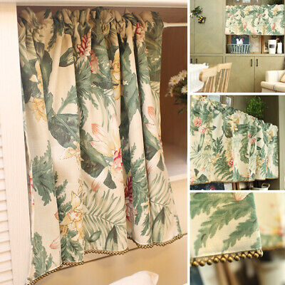 Cotton Linen Flower Half Curtain For Small Window Kitchen Cabinet Door Dustproof
