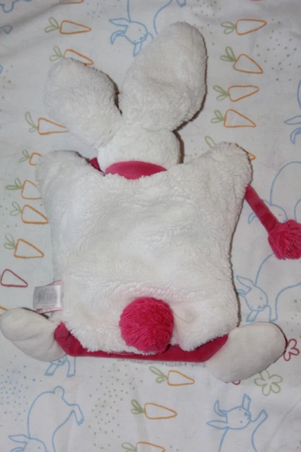 DOUDOU et COMPAGNIE LAPIN POMPOM MARIONNETTE BLANC ROSE FUSHIA 3