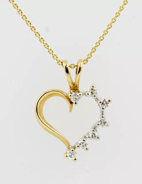 14k Yellow Gold Open Heart Prong Set Round Diamond Pendant Necklace 18" w/ Chain