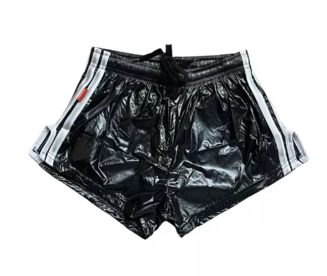 Schwarze Retro PU Nylon Sport Sprint Shorts with Elastic Waistband