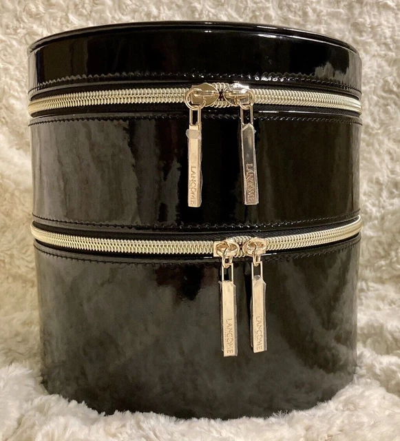 Lancôme Makeup Cosmetic Accessories Black Fushia Circular Bag Metallic Zippers