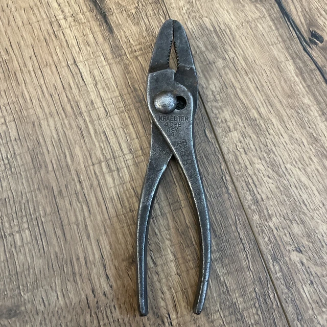 KRAEUTER #40-6 USA NARROW JAW SLIP JOINT PLIERS Art Deco Handles Vintage