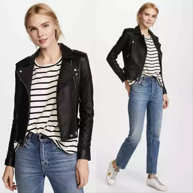 IRO Ashville Leather Moto Biker Jacket Black Women's 34 US 2