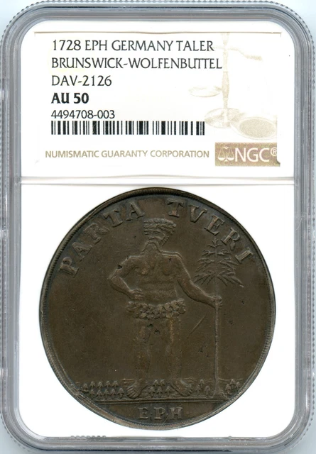 Silver 1728 EPH Brunswick-Wolfenbuttel Wildman Thaler DAV-2126 | NGC AU50