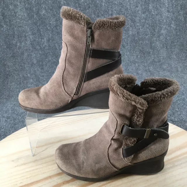 BareTraps Boots Womens 7 M Nonna Side Zip Shearling Snow Boot Brown Suede Wedge 2