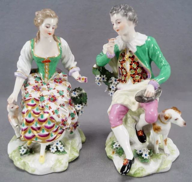 Pair of Antique Early 20th Century German Hand Painted Chelsea Style Figurines