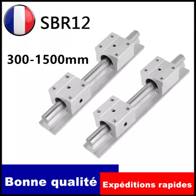 SBR12 300-1500mm Glissière linéaire guidage + 4*SBR12UU kit de bloc de roulement