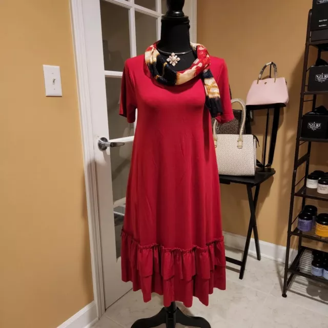 red flounce, women's dress, cotton blend, knee length, casual