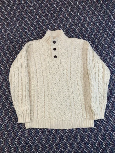 LL BEAN Cable Knit Sweater Mens Fisherman Wool Ireland Made Jumper Size Large