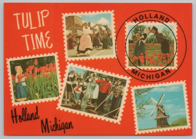 Flowers~Tulip Time Festival~Dutch Windmill~Holland Michigan~Continental Postcard