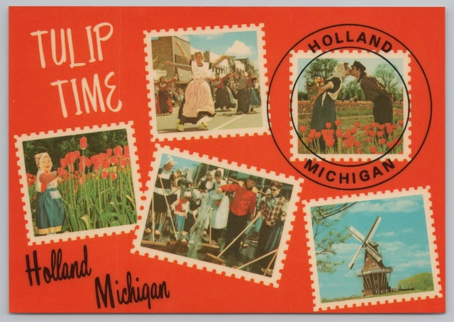 Flowers~Tulip Time Festival~Dutch Windmill~Holland Michigan~Continental Postcard