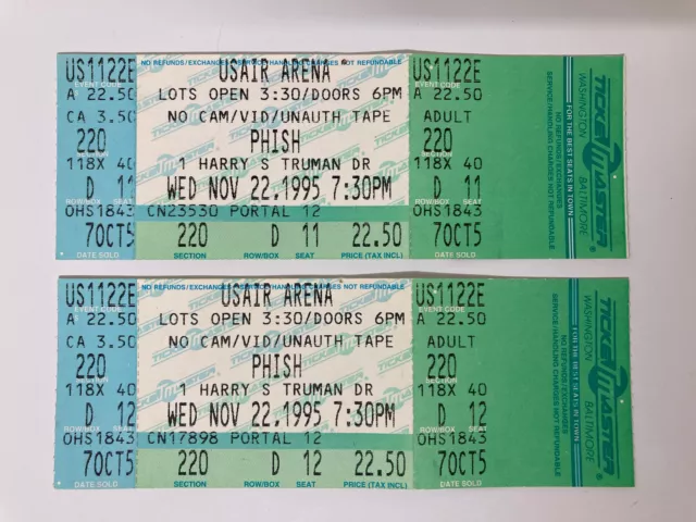 Phish Concert Ticket Stub November 22, 1995 USAIR ARENA  Maryland/Washington DC