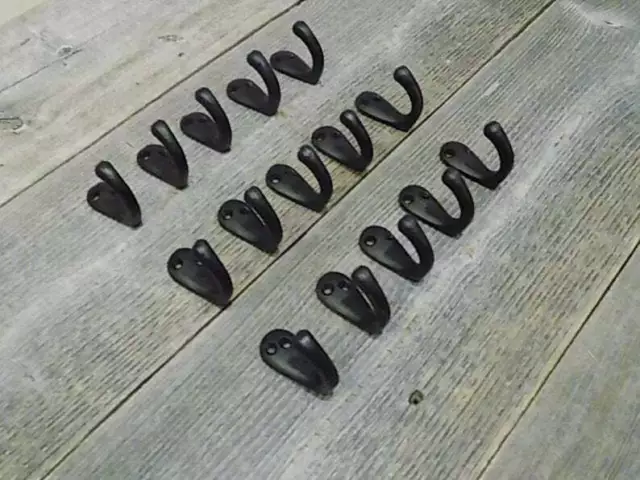 Antique Cast Iron Wall Hooks Black Small Cup Coat Hat Towel Hanging Set of 5