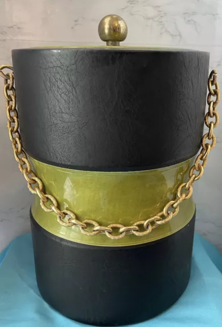 Vintage Mid Century Modern Georges Briard Black Vinyl With Green Ice Bucket