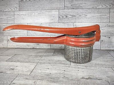 Vintage 1950's Metal Potato Ricer With Red Handle & Frame Masher Strainer VGC