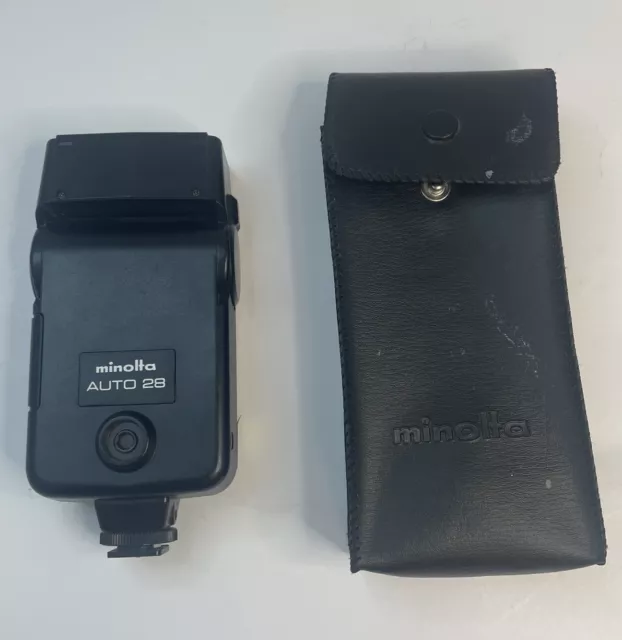 Minolta Auto 28 Electroflash Shoe Mount Flash SLR Film Camera W/ Case