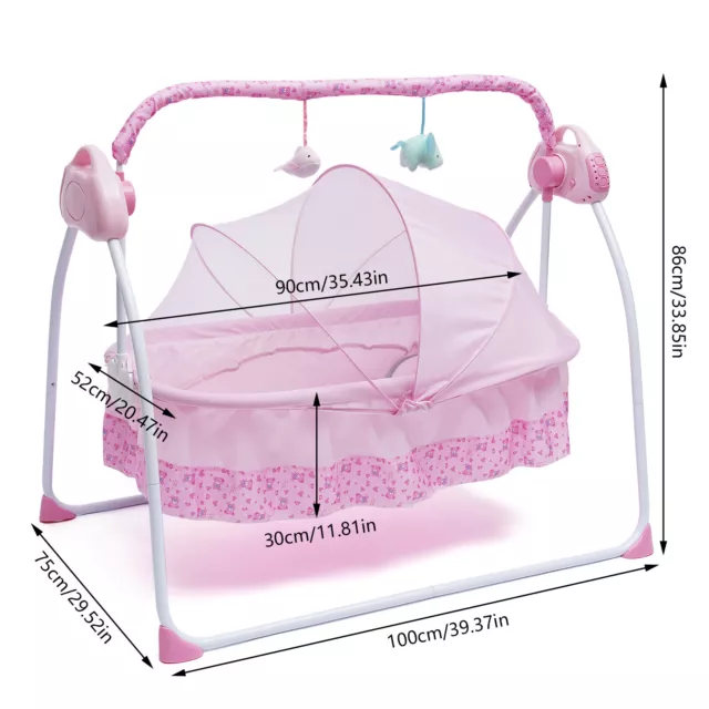 5 Gears Adjustable Baby Crib Cradle Auto-Swing Rocking Bassinet Timer Bluetooth