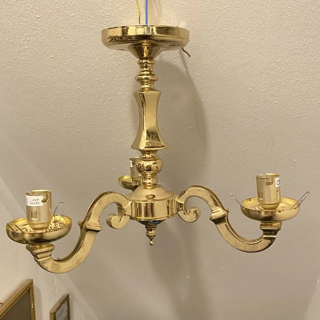 Antique Brass Effect Metal Chandelier Ceiling Light 3 Arm Candles Vintage Retro