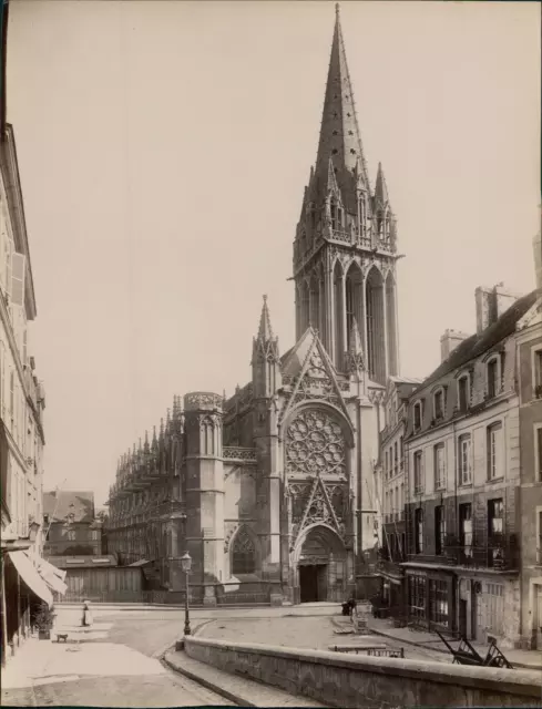 France, Eglise St Pierre de Caen  Vintage albumen print.  Tirage albuminé  2