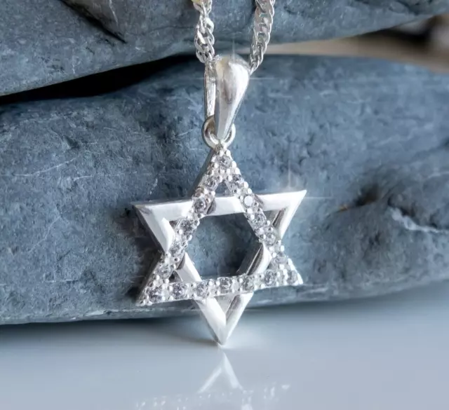 Jewish Star of David Pendant Necklace 925 Sterling Silver with Chain 50 cm