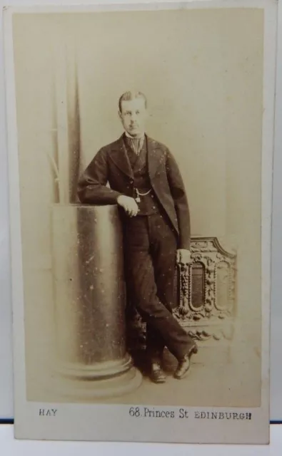1880's CDV Man Young Dandy Cravat Fob Watch By Hay 68 princess Street Edinburgh