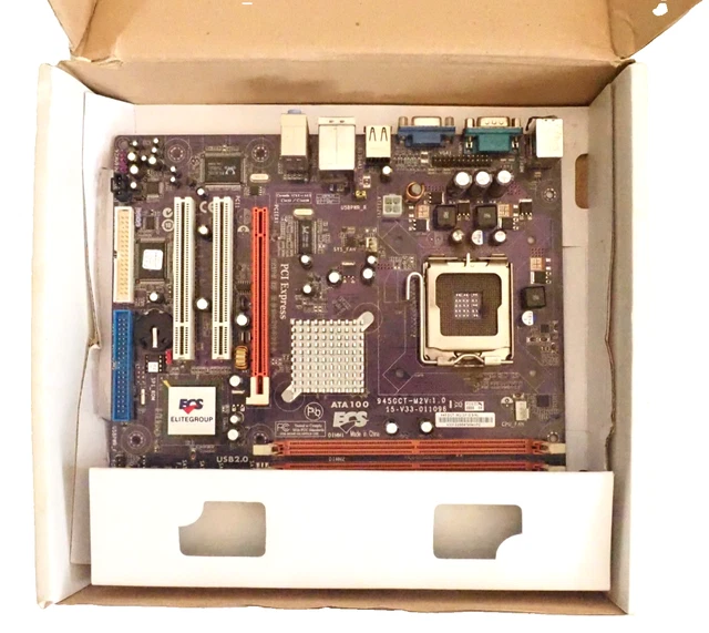 Retro Computer Clicker ECS 945GCT-M2 V1.0 Motherboard Intel LGA 775 DDR2 Retro PC Build Boxed ...
