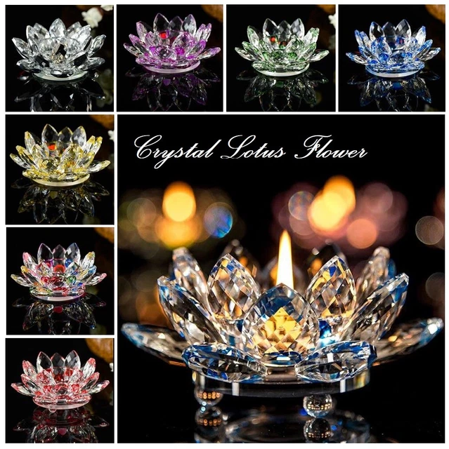 CRYSTAL GLASS LOTUS Flower Candle Holder Candlestick Home Decor Craft