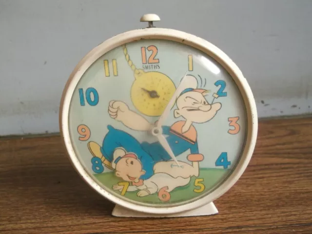 Rare vintage "POPEYE THE SAILOR" SMITHS winding alarm clock made in GT BRITAIN.