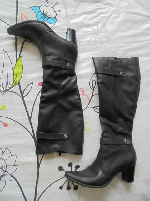 Belles bottes fourrées cuir noir talon 7 cm pointure 38 neuves