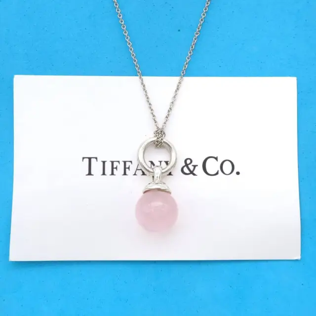 Tiffany Co. Vintage Rose Quartz Ball Silver Necklace Ping Natural Stone Sv925