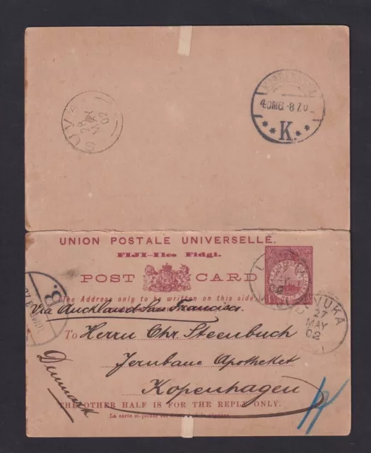 1902 - 1 1/2 pc double whole thing from LEVUKA to DENMARK (23011896)