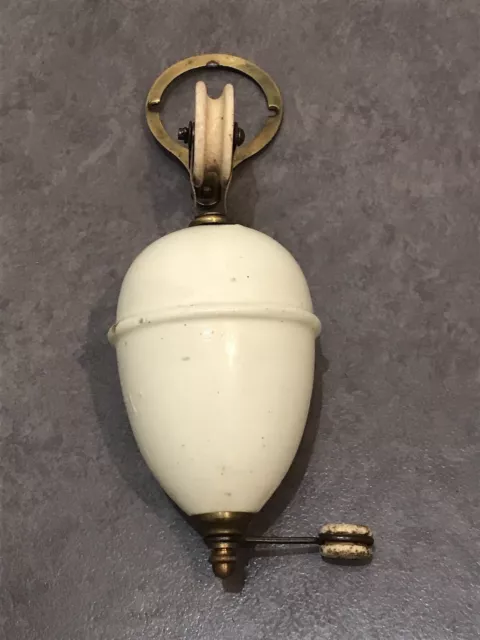 Ancien Contre Poids Monte et Baisse en Porcelaine pour Suspension Lampe Vintage