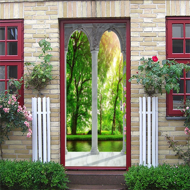DBALL Adesivo Murale 3D Per Porta, Panorama Cielo Blu E Città Oceano, Autoadesivo In PVC, Dimensioni Personalizzabili - 2