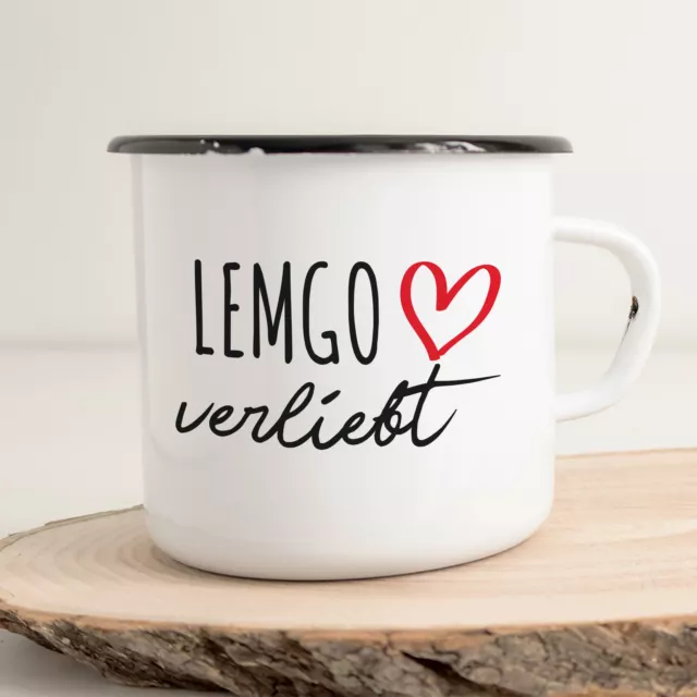 Lemgo verliebt Geschenk Idee Emaille Tasse Kalletal Kaffeetasse Souvenir Weihnac