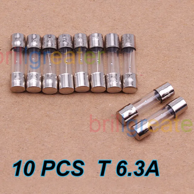 10pcs T6.3A L250V Cartridge GLASS Fuses 5x20mm Slow-Blow*