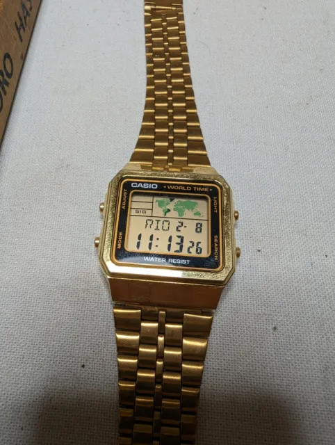 Men's Gold-Tone Casio World Time Stainless Steel Watch A500WGA-9