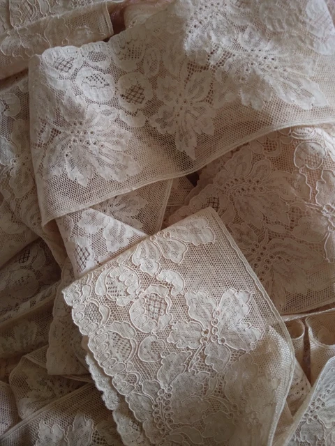 Ancienne Dentelle Rebrodée Avec Motifs De Fleurs Et Tresses – Ruban, Galon Vintage