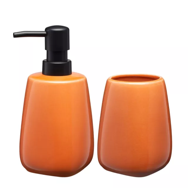 KADAX Juego de baño de cerámica, dispensador de jabón, vaso de baño, naranja