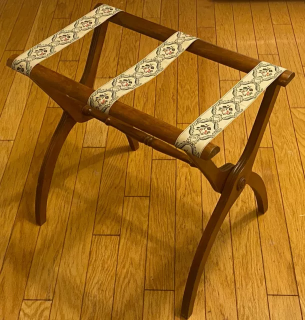 Vintage Scheibe Wooden Folding Luggage Suitcase Rack Hotel Stand Tapestry Straps