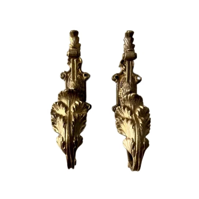 Antique Pair of French Victorian Style Ornate Gilt Brass Curtain Tie Backs