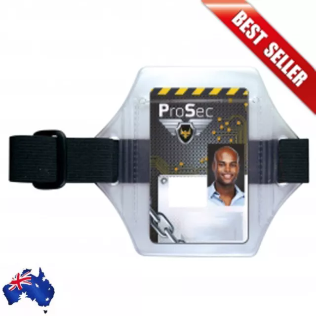 Vertical Armband Security ID Card Photo Badge Holder Clear + Black Elastic Strap