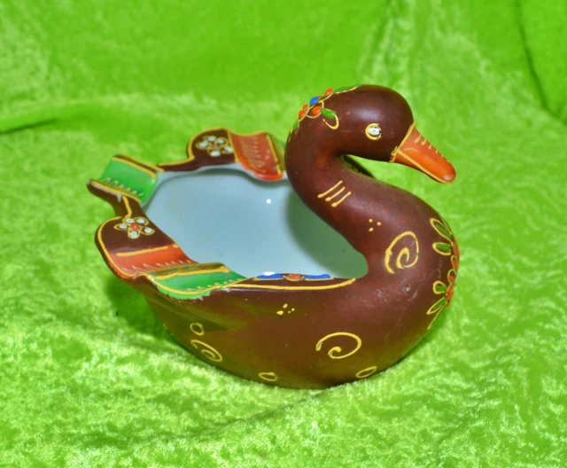 Rare Japanese Moriage Satsuma Swan Ashtray